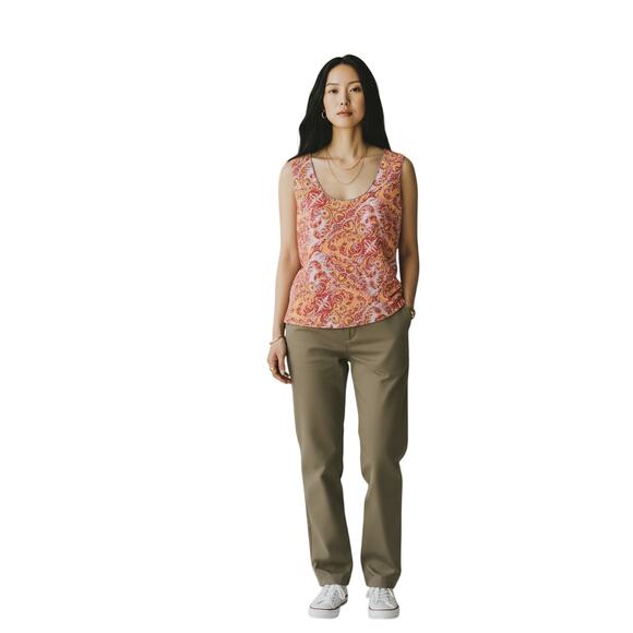 J. Jill Sleeveless Paisley Cotton Top Tan Trim Orange Pink Print Women’s XS EUC - Picture 7 of 7